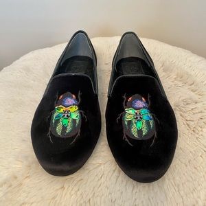Black Velvet Beetle Loafers Flats size 8 1/2